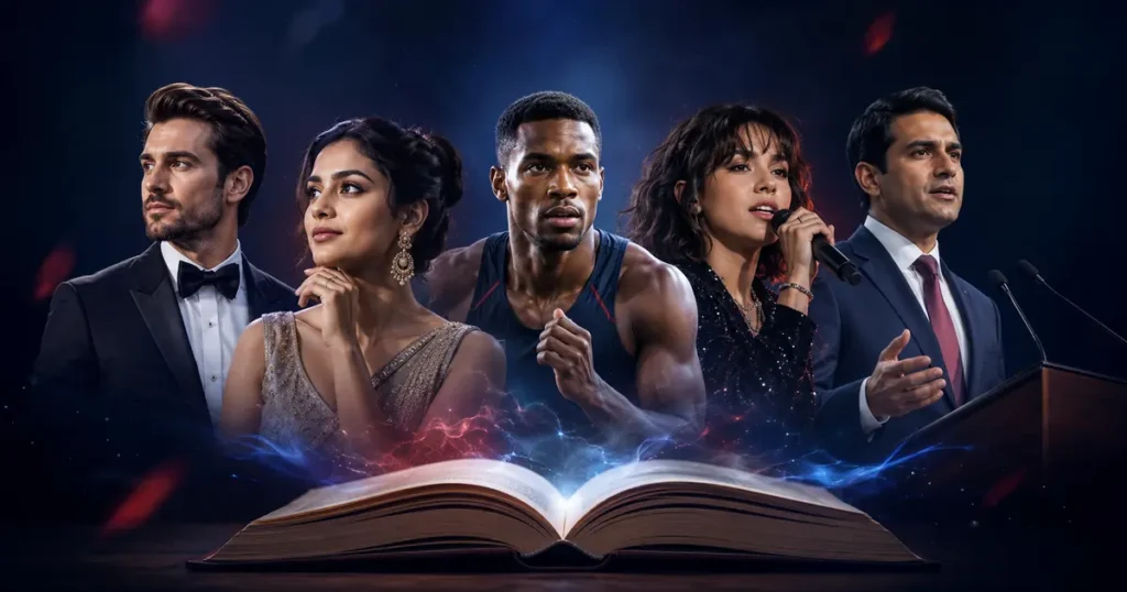 Celebrity biographies featuring actors, an athlete, a singer and a public leader