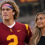 Jaxson Dart girlfriend Marissa Ayers with Jaxson Dart at a football stadium